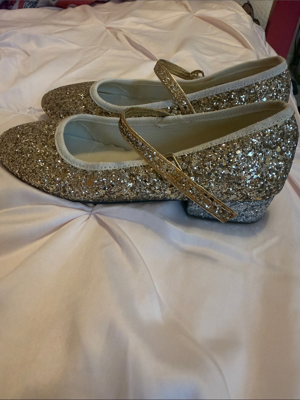 J. Crew Gold Glitter Mary Jane Flats with Strap